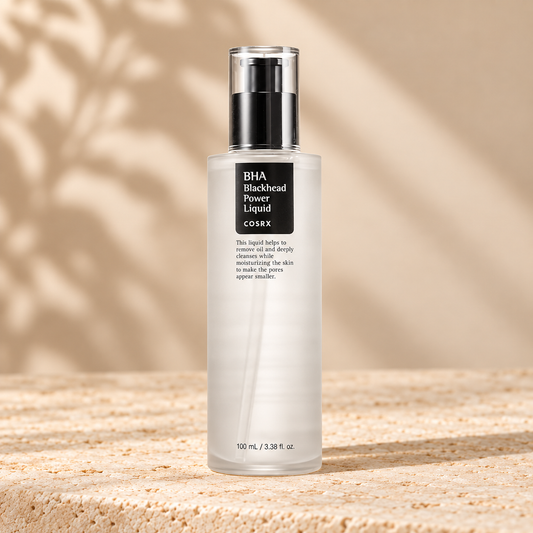 COSRX BHA Blackhead Power Liquid 100ml on a warm beige background