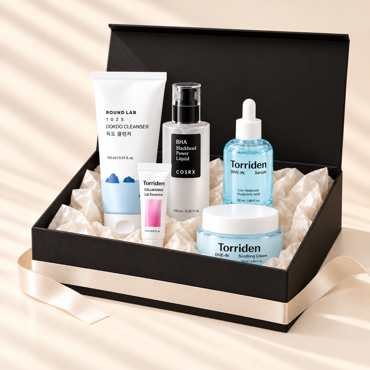 AERI BEAUTY Clear & Calm Full gift box in classic black with five skincare products