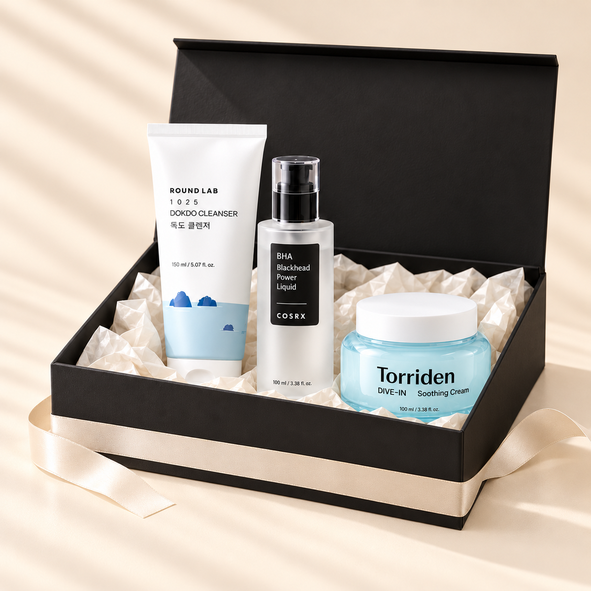 AERI BEAUTY clear mini black skincare gift box