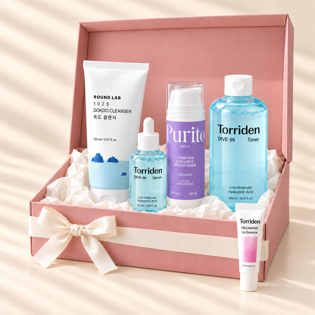 AERI BEAUTY Hydrate & Restore Full gift box in blush pink with five skincare products
